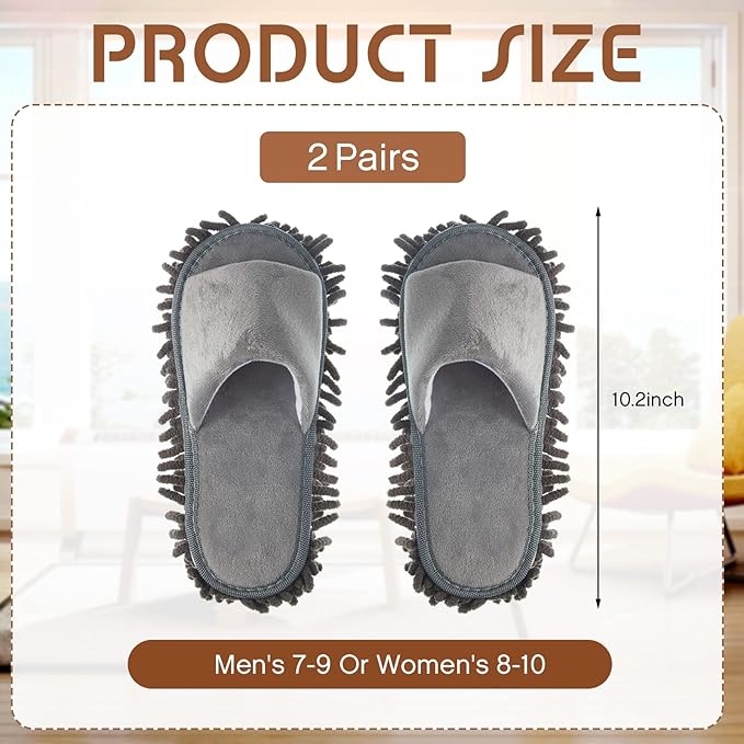 Jecery 2 Pairs Microfiber Cleaning Mop Slippers for Floor Cleaning House Mop Shoes Men and Women Washable Unisex Dusting Slippers Dirt Tool Supplies(Medium,Gray)