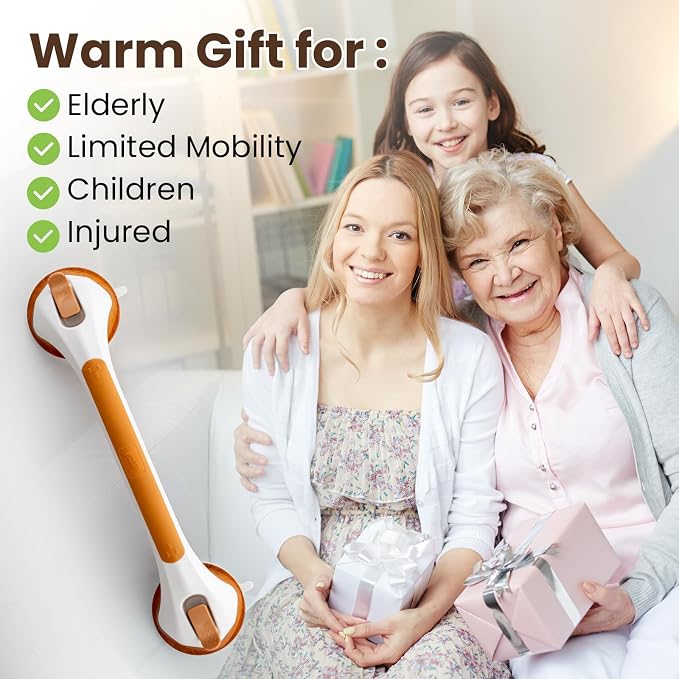 TAILI Grab Bars for Bathtubs and Showers 2 Pack Suction Grab Bar, Heavy Duty Shower Handle Removable Bath Handrails for Seniors and Elderly, Bathroom Safety Grip No Drilling Waterproof,Wood Grain,G9