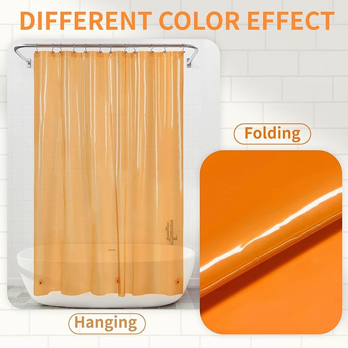 Barossa Design Clear Orange Stall Shower Curtain Liner 36" W x 72" H - Waterproof Lightweight PEVA Plastic Narrow Shower Liner for Small Bathroom,3 Bottom Magnets & Metal Grommets - Clear Orange