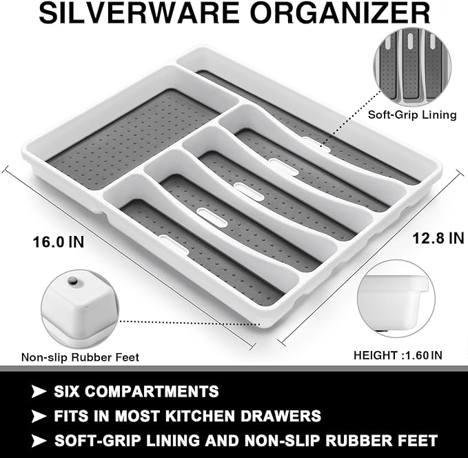 49-Piece Silverware Set with Organizer, Food-Grade Stainless Steel Flatware for 8, Cutlery Utensil Sets with Steak Knives, Rust-proof, Mirror Polished, Dishwasher Safe, Silver Roman Column