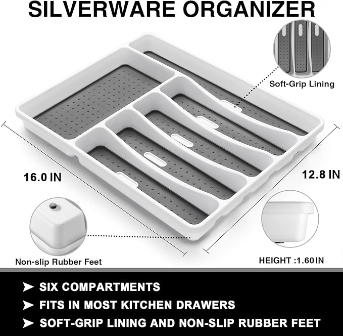 49-Piece Silverware Set with Organizer, Food-Grade Stainless Steel Flatware for 8, Cutlery Utensil Sets with Steak Knives, Rust-proof, Mirror Polished, Dishwasher Safe, Silver Tree Pattern