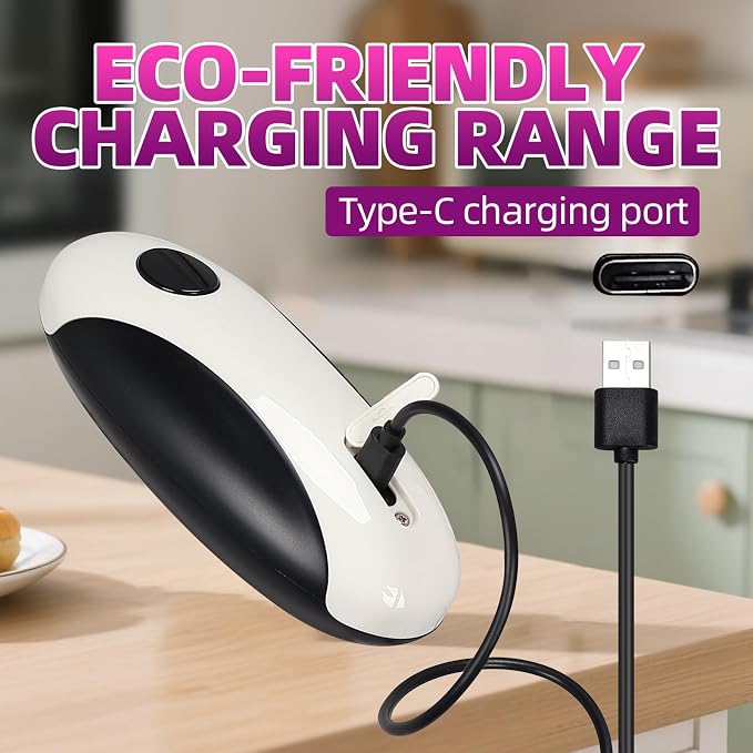 Rechargeable Electric Can Opener, Portable Gadgets Side Automatic Opener Can Food Safety,Smooth Edged for Seniors with Arthritis for All CanSizes (Black &White)