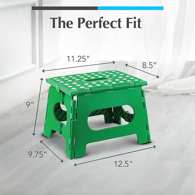 Handy Laundry Folding Lightweight Step Stool - Sturdy Enough to Support Adults - Opens Easy with One Flip - Great for Kitchen, Bathroom or Bedroom (Green | 2-Pack)