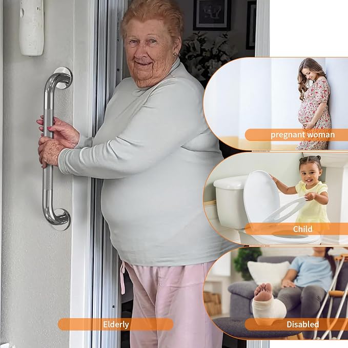 Anti Slip Shower Grab Bar 20 Inch, YuanDe Chrome Stainless Steel Bath Grab Bar, Knurled Bathroom Safety Rail, Shower Handrail Support, Handicap Elderly Balance Assist Handles-1.25" Diameter