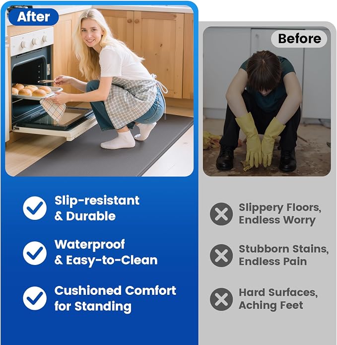 KitchenClouds Kitchen Mats for Floor,3PCS Kitchen Rugs,Non Slip Anti Fatigue for Kitchen Floor,Waterproof Kitchen Sink Mat,Cushioned Standing and Comfort Mats for Office,Grey