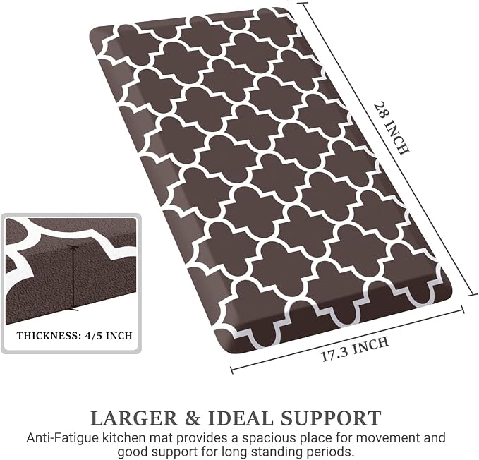 WISELIFE Anti Fatigue Floor Mat - 4/5 Inch Kitchen Mat Non Slip Waterproof Heavy Duty Ergonomic Comfort Mat Durable for Home, Office, Sink, Laundry,(17.3" x 28", Chocolate)