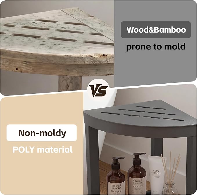 Shower Bench for Inside Shower, Waterproof Shower Stool with Storage Shelf, Corner Bathroom Organizer with Non-Slip Feet, Bath Seat for Adults, Small Side Table for Bathroom and Bedroom