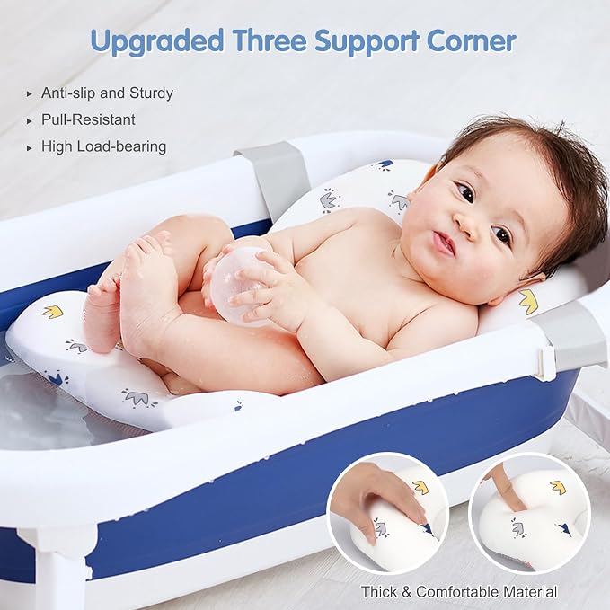 Colorlife Baby Bath Seat Support Net Infant Bathing Seat Support Mat, Adjustable Comfortable Non-Slip Three-Pointed Baby Shower Net Bathtub Sit Up Mesh for Newborn 0-12 Months-Crown(No Bathtub)