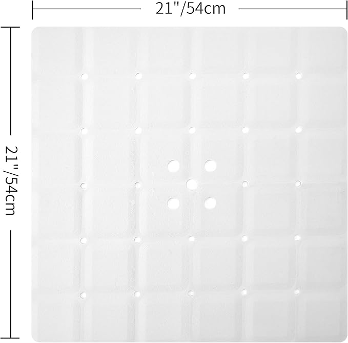 Webos Shower Mat for Textured Surface：Silicone Non Slip Shower Mat Without Suction Cups Foldable - Square Bath Mat for Reglazed Tub Textured Shower Floor (White, 21x21)