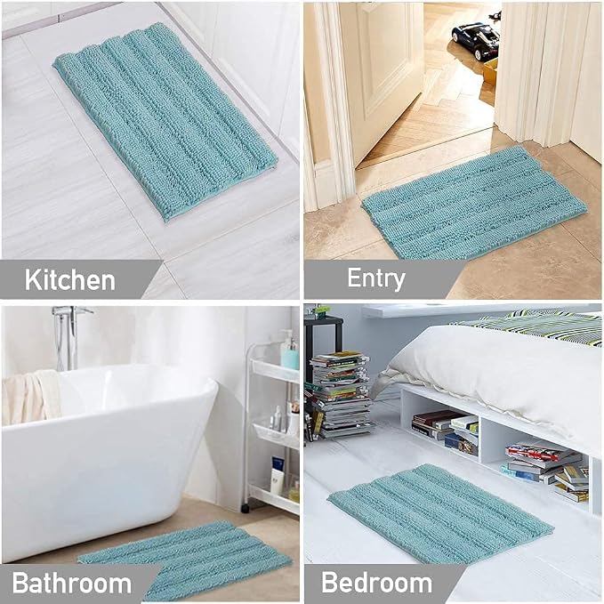 Turquoize Chenille Bathroom Rugs Set Non-Slip Bath Mats for Bathroom Super Absorbent Shaggy Rugs for Tub Shower Toilet Plush Bath Rug Plus U Contour Rug (Oversized: 24" x 36" and 20" x 24" U), Aqua