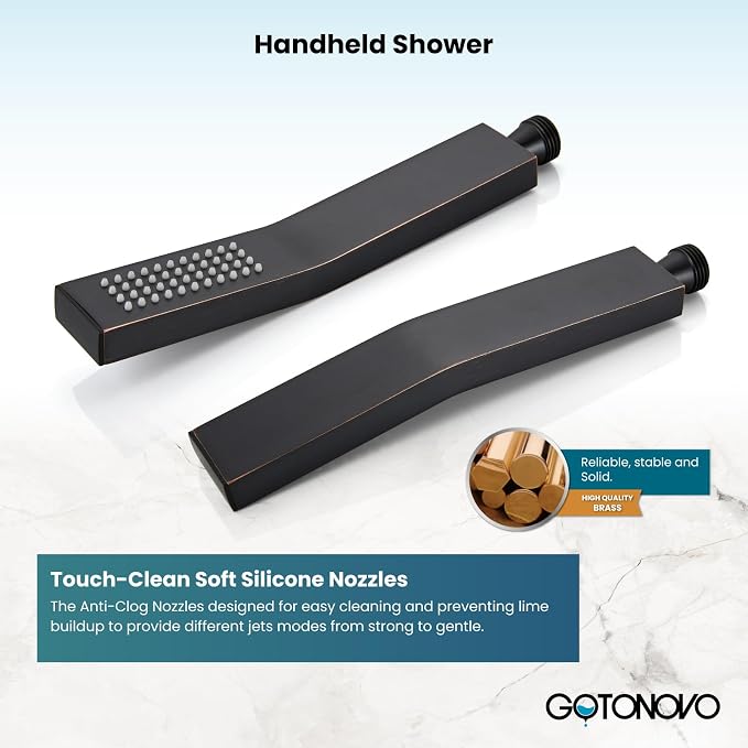 gotonovo Rainfall Bathroom Shower System Rain Shower Head and Handle Set Wall Mounted Shower Complete Combo Solid Brass Pressure Balancing Shower Mixer Valve 16 Inch Oil Rubbed Bronze