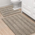 H.VERSAILTEX Bathroom Rugs Bath Rug Set 2 Piece Bathroom Contour Rug Toilet Mat Sets Non Slip Contour Bath Rug Ultra Thick Water Absorbent Striped Bath Mats Washable(36" x 24" Plus 20" x 24" U, Taupe)