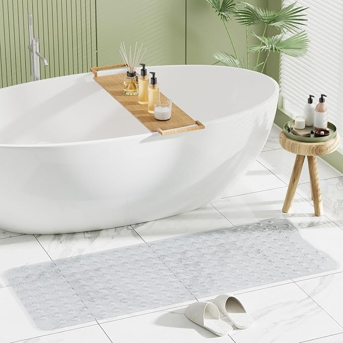 AmazerBath Shower Mat Non Slip 40 x 16 Inches, Shower Stall Mats with Suction Cups and Drain Holes, Non Slip Bath Mat for Tub for Elderly & Kids, Clear