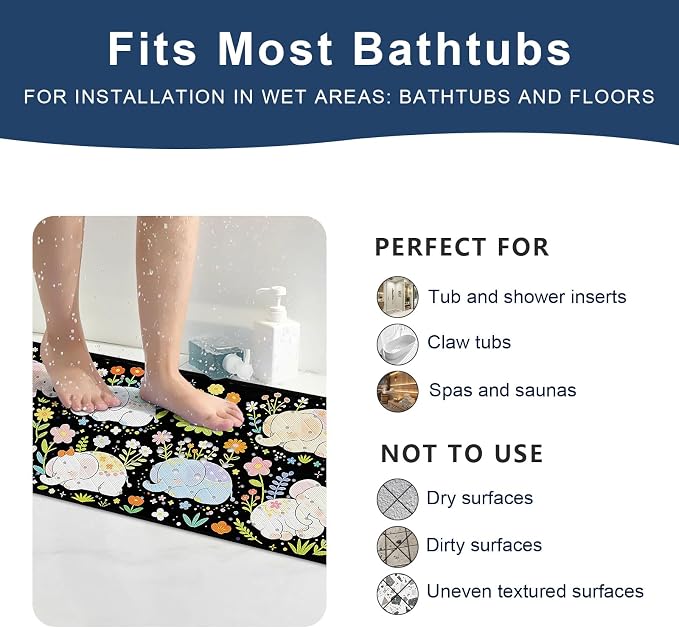 XIYUNTE Baby Bath Mat for Tub Non Slip Kids, BPA Free Extra Long Bathtub Mat 40x16 with Drain Holes and 200 Suction Cups, Non Toxic Machine Washable Toddler Bath Mat, Eco-Friendly Certified
