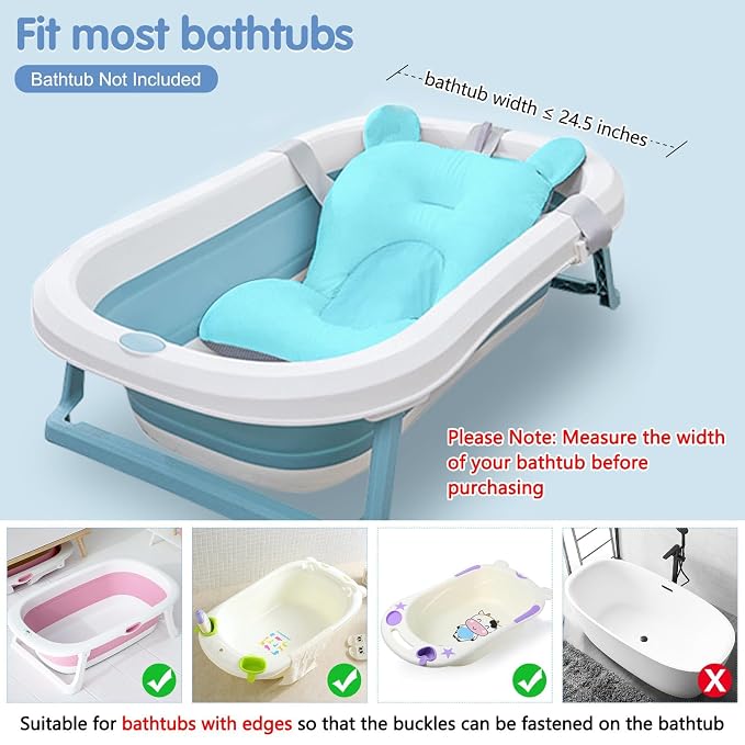 Colorlife Baby Bath Seat Support Net Infant Bathing Seat Support Mat, Comfortable Adjustable Non-Slip Three-Pointed Baby Shower Net Bathtub Sit Up Mesh for Newborn 0-12 Months-Blue(No Bathtub)