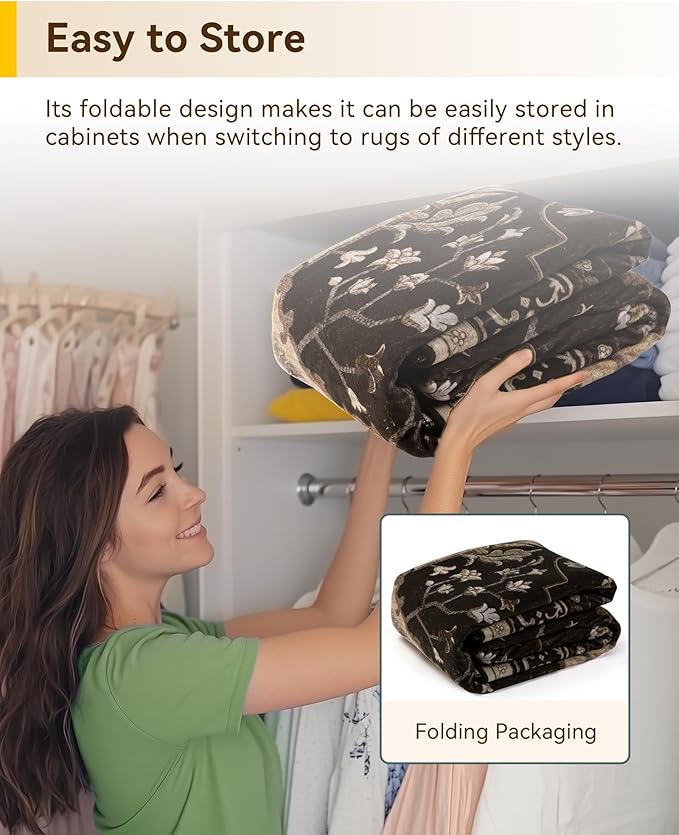 RELEANY Area Rugs Runner 2'6"x10' Washable Non-Slip, Floral Vintage Distress Medallion Carpet for Kitchen Hallway Bedroom Beside Laundry Room Bathroom, Black Brown Neutral Dark Tan