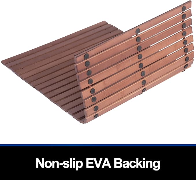Bamboo Bath Mat Bathroom Rugs Floor Wood Shower Bathtub Waterproof Non Slip Accessories 16x24 Inch Easy to Clean, Walnut Bamboo, 1 pc
