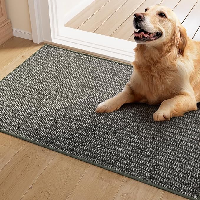 Indoor Doormat, 24" x 40", Black and Grey, Non-Slip Front Door Mats, Outdoor, Washable, Low Profile Indoor Door Mats for Entrance, Entryway, Dirt Resistant and Absorbent Welcome Mat