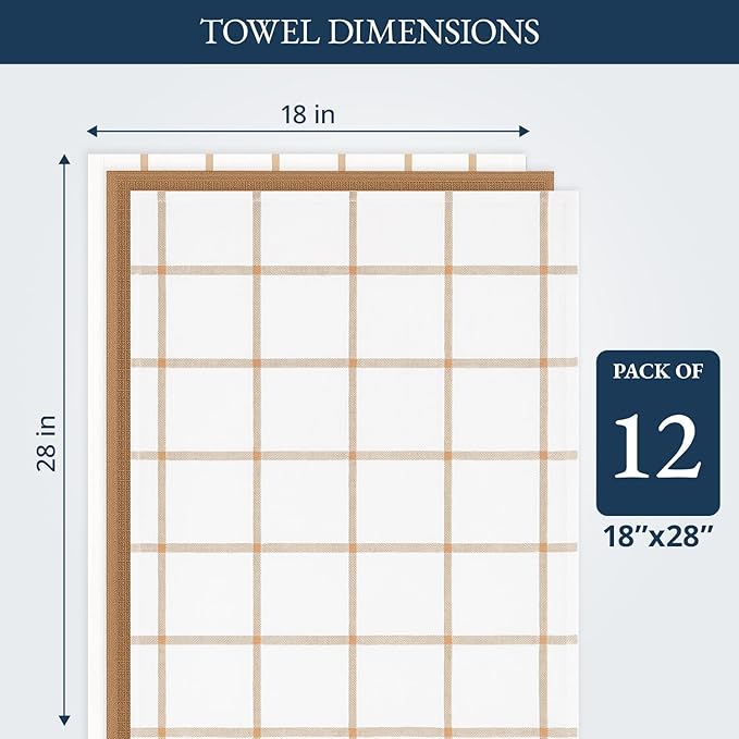 LANE LINEN Kitchen Towels & Dishcloths Set of 12-100% Cotton, Quick-Drying 18” x 28” Absorbent Dish & Tea Towels, Soft Hand Towels for Kitchen - Beige