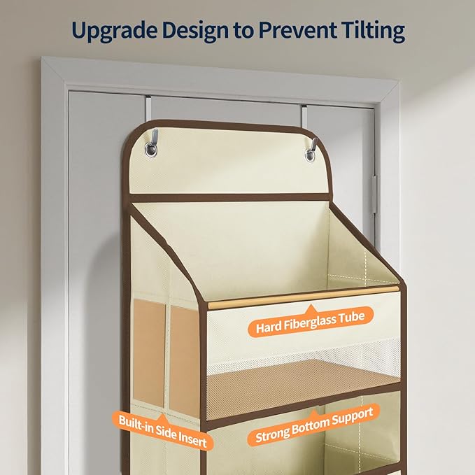 Yecaye Over The Door Organizer, Heavy Duty Hanging Organizers and Storage with 4 Large Capacity Pockets, Swing-Proof Behind The Door Storage for Bathroom Nursery Bedroom Dorm Closet, Beige,1Pc