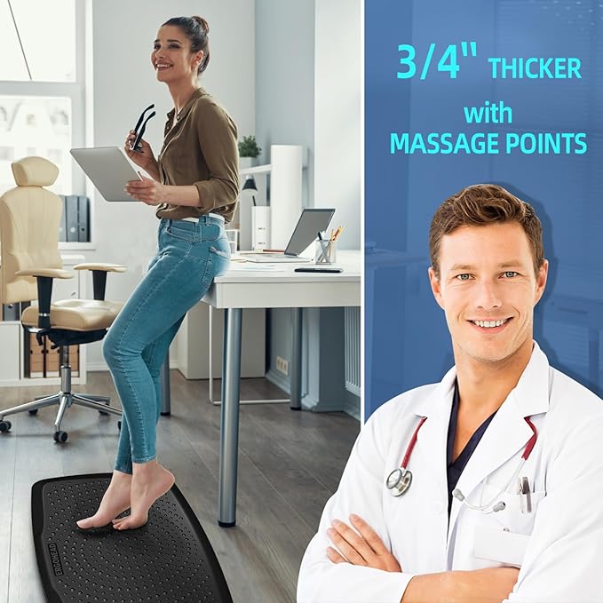 Large Comfort Standing Desk Mat (17"x28") - 3/4 Thick PU Foam Anti Fatigue Foot Massage Mat with Acupressure Points, Non-Slip Waterproof Easy Clean Kitchen Floor Mat for Office Home