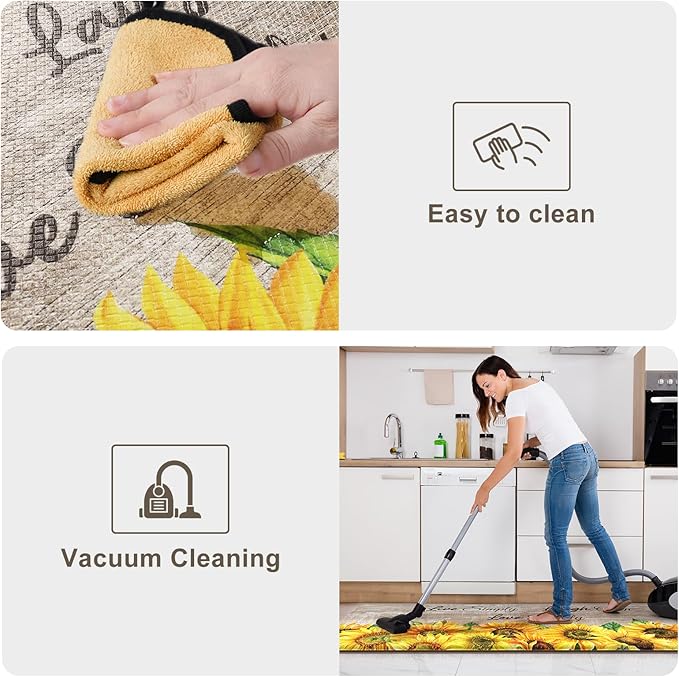 KIMODE Anti Fatigue Kitchen Mat for Floor, Farmhouse Sunflower Kitchen Rugs 2 PCS, Kitchen Floor Mats Non-Slip Cushioned, Comfort Standing Mat for Sink, Laundry, Desk Brown 17"x47"+17"x29"