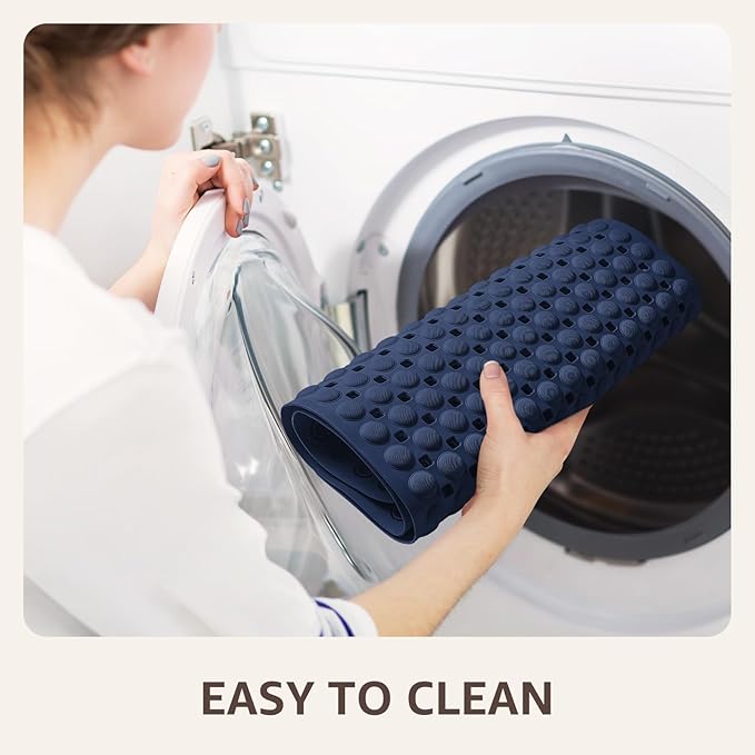 OTHWAY Bath Tub Shower Mat Non Slip, Bathtub Floor Liner Mats for Inside Shower Bathroom, Suction Cups and Drain Holes for Feet Scrubbing, Machine Washable, Soft on Feet, 35x16 Inch, Navy Blue