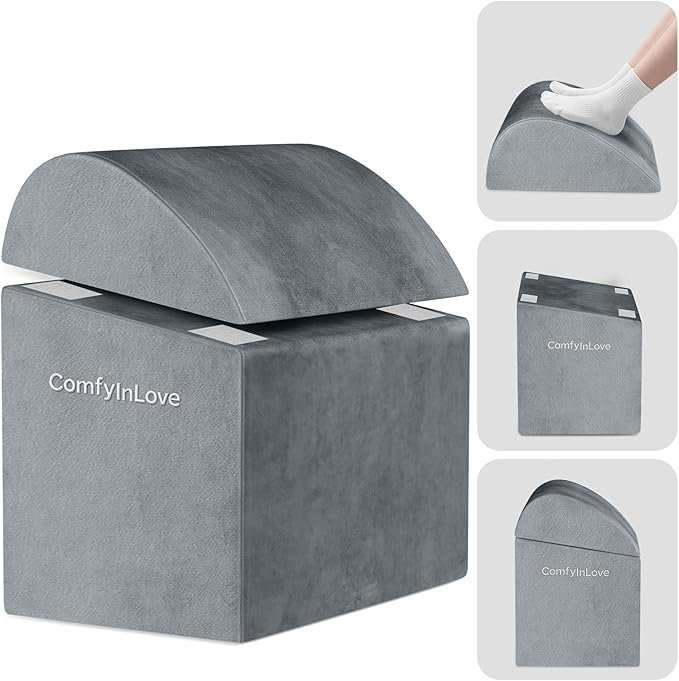 Foot Rest for Under Desk at Work - Non-Slip Foot Stool with 3 Adjustable Heights, Ergonomic Under Desk Footrest with Washable Cover for Leg Elevation, Desk, Home, Office, Car (Light Grey)