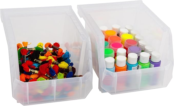 ReadySpace Plastic Containers for Organizing and Storage Bins for Drawers, Desks, Office Organization, and Garage, Stackable Bins, Medium-Tall (7" x 11" x 8"), 4-Pack, Black