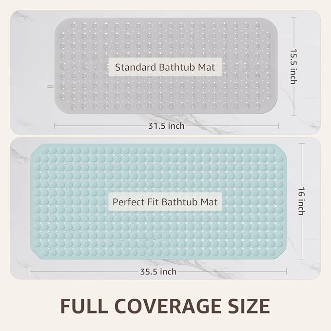 OTHWAY Bath Tub Shower Mat Non Slip, Bathtub Floor Liner Mats for Inside Shower Bathroom, Suction Cups and Drain Holes for Feet Scrubbing, Machine Washable, Soft on Feet, 35x16 Inch, Light Blue