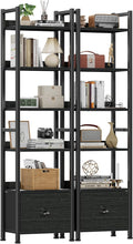 Furologee Book Shelf Set of 2, 6 Tier Tall Shelf with Drawer, Bookshelves and Bookcases Set of 2, Industrial Display Shelving Unit for Bedroom, Living Room, Home Office, Black Oak