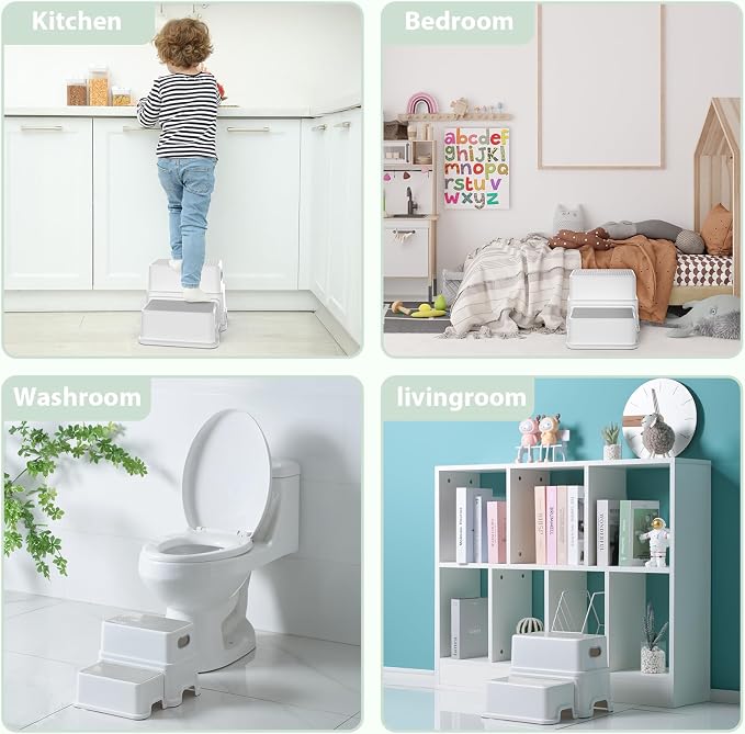 Victostar Toddler Step Stool,2 Kids Step Stool for Bathroom Sink,Baby Potty Stool with Anti-Slip Surface and Rubber Bottom,Plastic Stool with Handle for Toilet Potty Training Bathroom Kitchen