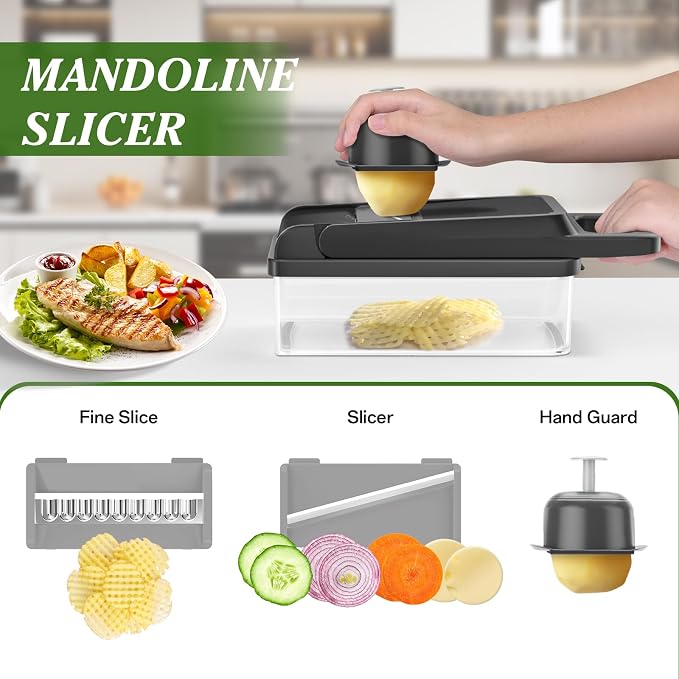 HomeHacks Vegetable Chopper Vegetable Cutter, 15 in 1 Kitchen Gadget, Dicer, Slicer, Onion Cutter, Salad, Cheese Grater & Egg Separator - Multi-Functional Veggie Chopper Lid with Handle (Grey)