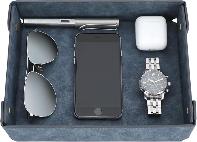 CASIRENA Faux Leather Valet Tray Organizer for Men - Catch-All Tray for Entryway Table Key, Wallet, Watch, Coin Change, Phone, Dresser EDC Dump Jewelry, Bedside Nightstand Desk-top