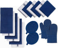 LANE LINEN Tea Towels - 16 Pc Set with Silicone Oven Mitts and Pot Holders, Cotton Kitchen Towels, Absorbent Dish and Hand Towels - Indigo