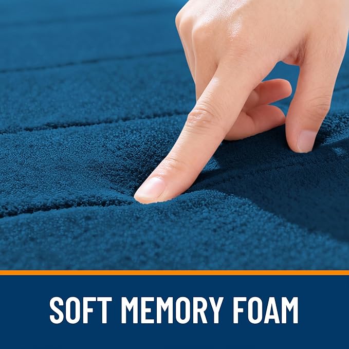 OLANLY Memory Foam Long Bathroom Rugs Runner 47x24, Super Soft Absorbent Bath Mat, Quick Dry, Machine Washable Shower Floor Rugs, Bathmat Carpet, Bathroom Home Decor Accessories, Navy Blue