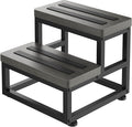 2 Step Wooden Step Stools for Adults Kids, Heavy Duty Stepping Stools Wooden Bed Step Stools for High Beds, Non-Slip 2 Bedside Foot Stool with 500 Lbs Capacity, Kitchen, Bed, RVS Step, Gray