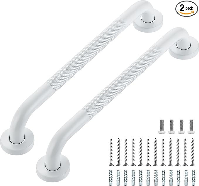 Grab Bars for Shower, 2 Pack 16-Inch Anti Slip Shower Handles for Elderly, Safety Shower Grab Bar, Stainless Steel Handicap Grab Bars for Bathroom (White 1" Diameter)