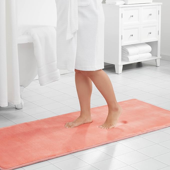 Memory Foam Bath Mat Non Slip Absorbent Super Cozy Velvet Bathroom Rug Carpet (72 inches X 24 inches, Peach)