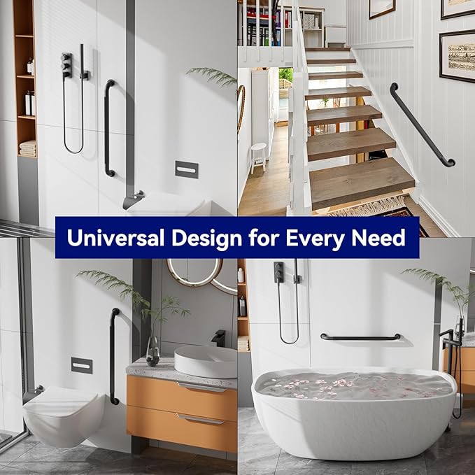 12 Inch Grab Bars for Shower, Black Anti Slip Grab Bar for Bathtubs Showers Toilet, Stainless Steel Safety Shower Grab Bar,Wall Mounted Shower Handle Handicap Bars for Senior Elderly