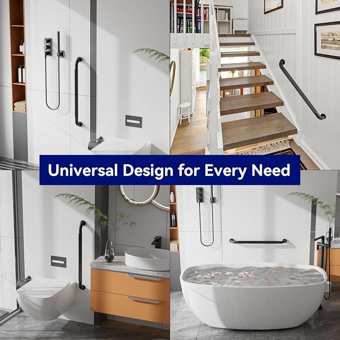 16 Inch Grab Bars for Shower, Black Anti Slip Grab Bar for Bathtubs Showers Toilet, Stainless Steel Safety Shower Grab Bar,Wall Mounted Shower Handle Handicap Bars for Senior Elderly