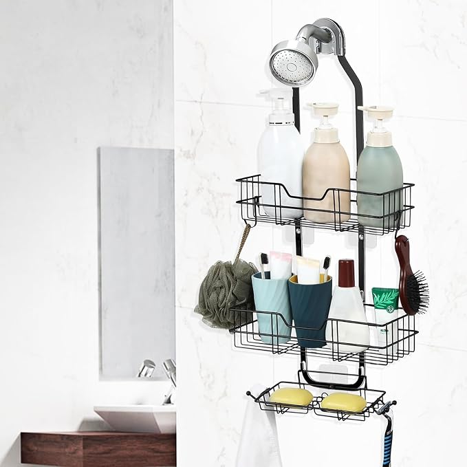 anyshwu Shower Caddy Hanging, White, Plastic, Unisex, 13 Inches Deep x 6 Inches Wide x 4 Inches High, Hanging Mount, Quick Dry, For Showers