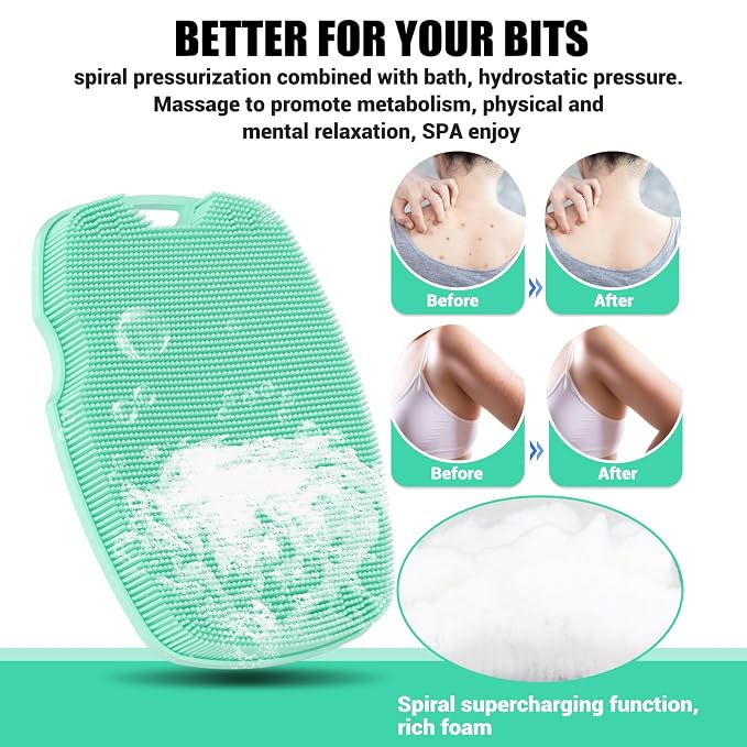 Canroom Silicone Body Scrubber - Anti Zinc Infused-Highly Elastic Bristles Exfoliating Body Scrubber for Shower Body,Cellulite Reduction,Blood Circulation - Green