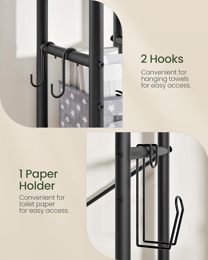 CHOEZON Over The Toilet Storage, 6-Tier Bathroom Organizer Shelf, Over-Toilet Storage Cabinet with Toilet Paper Hook, Space Saving, for Bathroom, Laundry, Entryway, Rustic Brown and Black TTS02BF