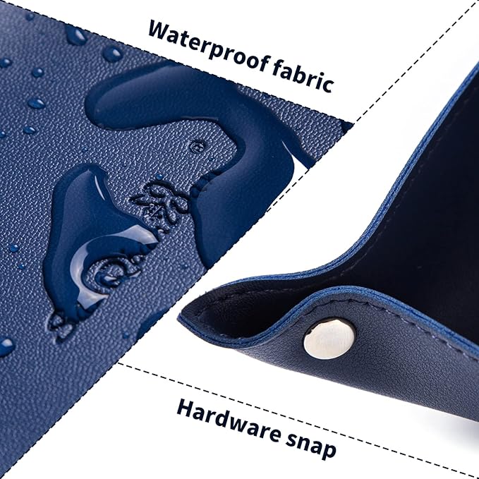 Leather Jewelry Valet Tray for Women and Man, Portable Entryway Table Tray Bedside Nightstand Desk Tray Small Catchall Travel Dish Plate for Key,Wallet,Watch,Coin (8x8, Blue-B)