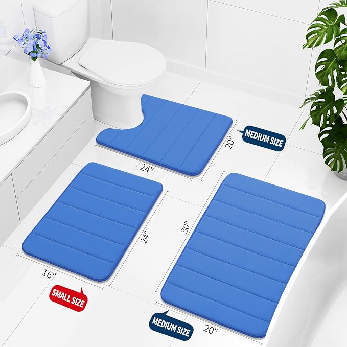 Buganda Memory Foam Bath Mat, 30" x 20", Ultra Soft and Non-Slip Bathroom Rugs, Water Absorbent and Machine Washable Bath Rug for Bathroom, Shower, and Tub, Royal Blue