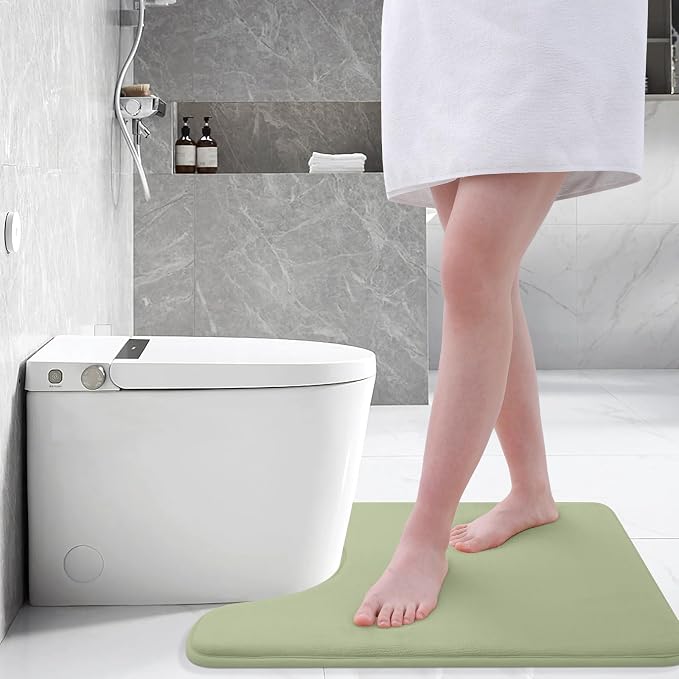 Smiry Memory Foam Toilet Rugs U-Shaped 24x20, Extra Soft Absorbent Non-Slip Contour Bathroom Rugs, Machine Washable Bath Mats for Toilet, Sage Green