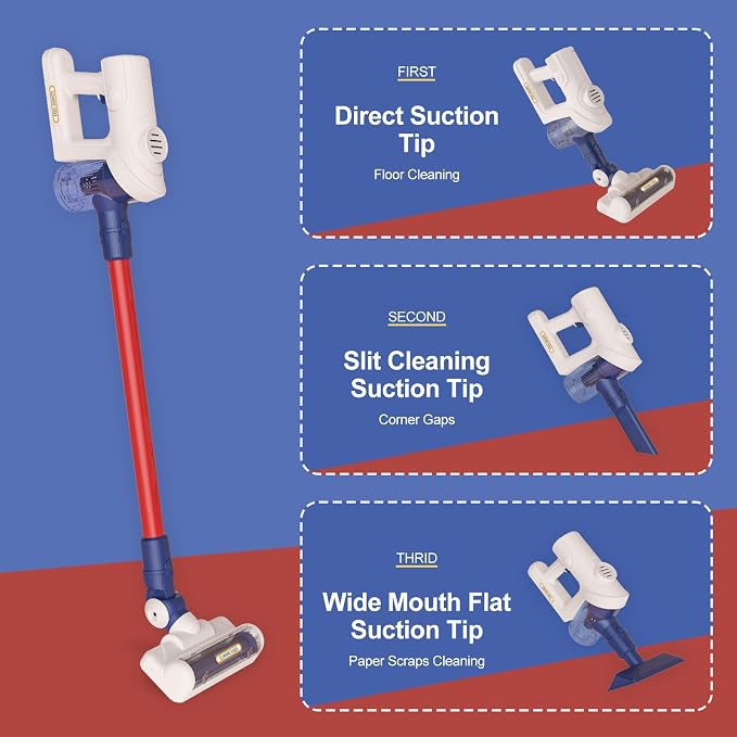 Kids Vacuum That Really Works, Toddlers Cordless Vacuum Cleaner Set, Pretend Role Play Household Keeping Toys with Realistic Function & Attachments, Cleaning Learning Toys for Age 3+ Boys Girls