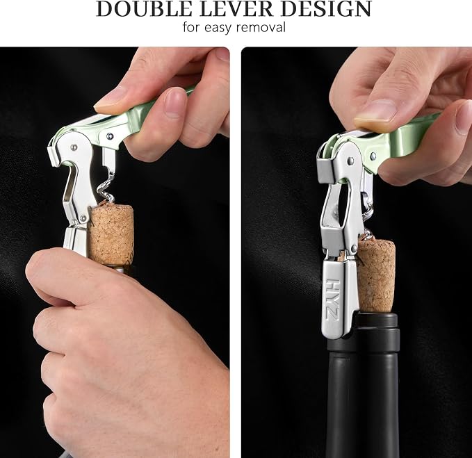 HYZ 2-Pack Wine Opener Waiter Corkscrew, Professional Wine Key for Servers, Bartender with Foil Cutter, Manual Wine Bottle Opener Double Hinged (Matcha Green)
