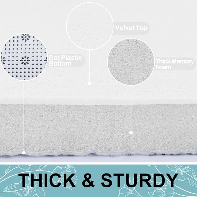 Smiry Memory Foam Bath Mat 47x24, Extra Soft and Absorbent Bathroom Mats, Non Slip Washable Carpet for Floor, Shower and Tub, White